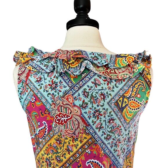 Ralph Lauren Ruffled Paisley Top Size L Sleeveless Boho Countrycore 100% Cotton - Picture 3 of 9